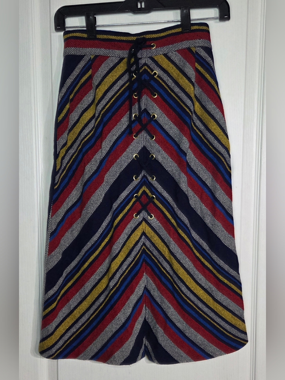 Vintage 1970s A-Line Chevron Stripe Skirt W/ Front Slit Size XXS Bobbie Brooks